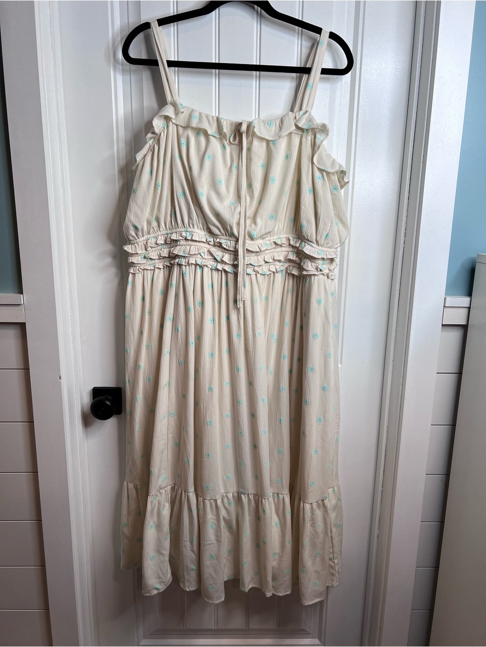 TORRID Cream Smocked Waist Midi Dress Delicate Blue Floral Print. Size 3. - Picture 3 of 16